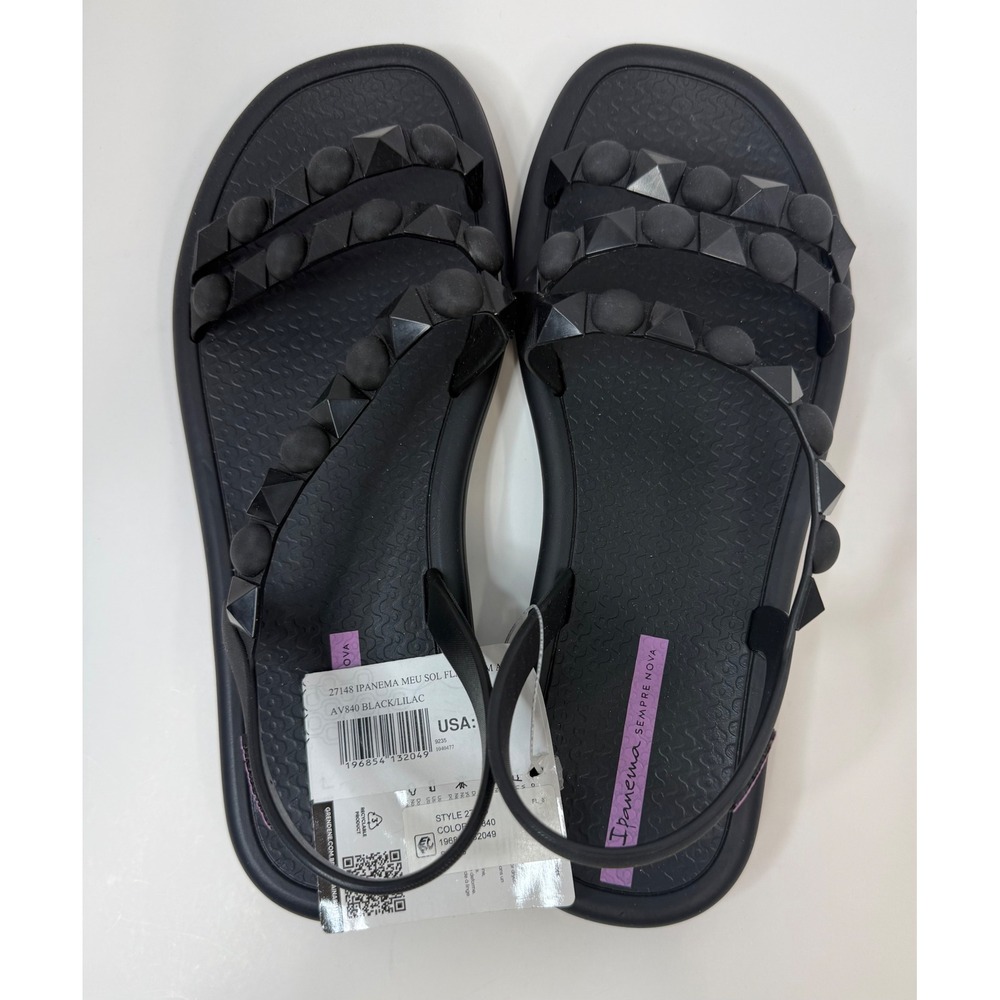 Ipanema MEU Sol Flatform Black Lilac Sandal Size 9 Women Geometric Studs